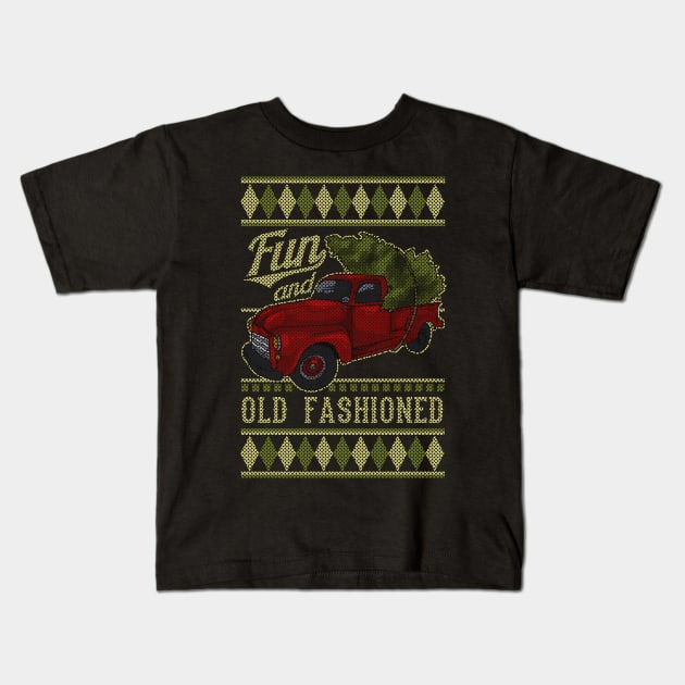 Vintage Style Farm Red Truck with Christmas Tree Kids T-Shirt by Ramadangonim